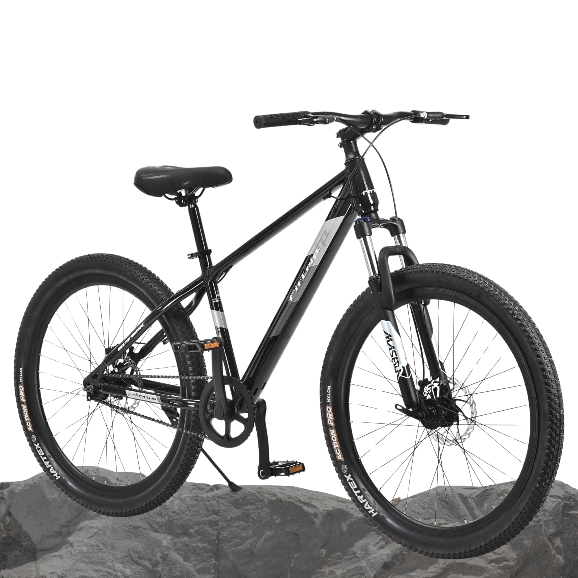FitTrip Dominator Dark Edition 26 Inch MTB Cycle for Boys Without Gear | Zoom Masera Lockout Suspension | Clarks Dual Disk Brakes | Stunt MTB Single Speed Cycle for 5 Ft & Above (Age: 15+ Years)