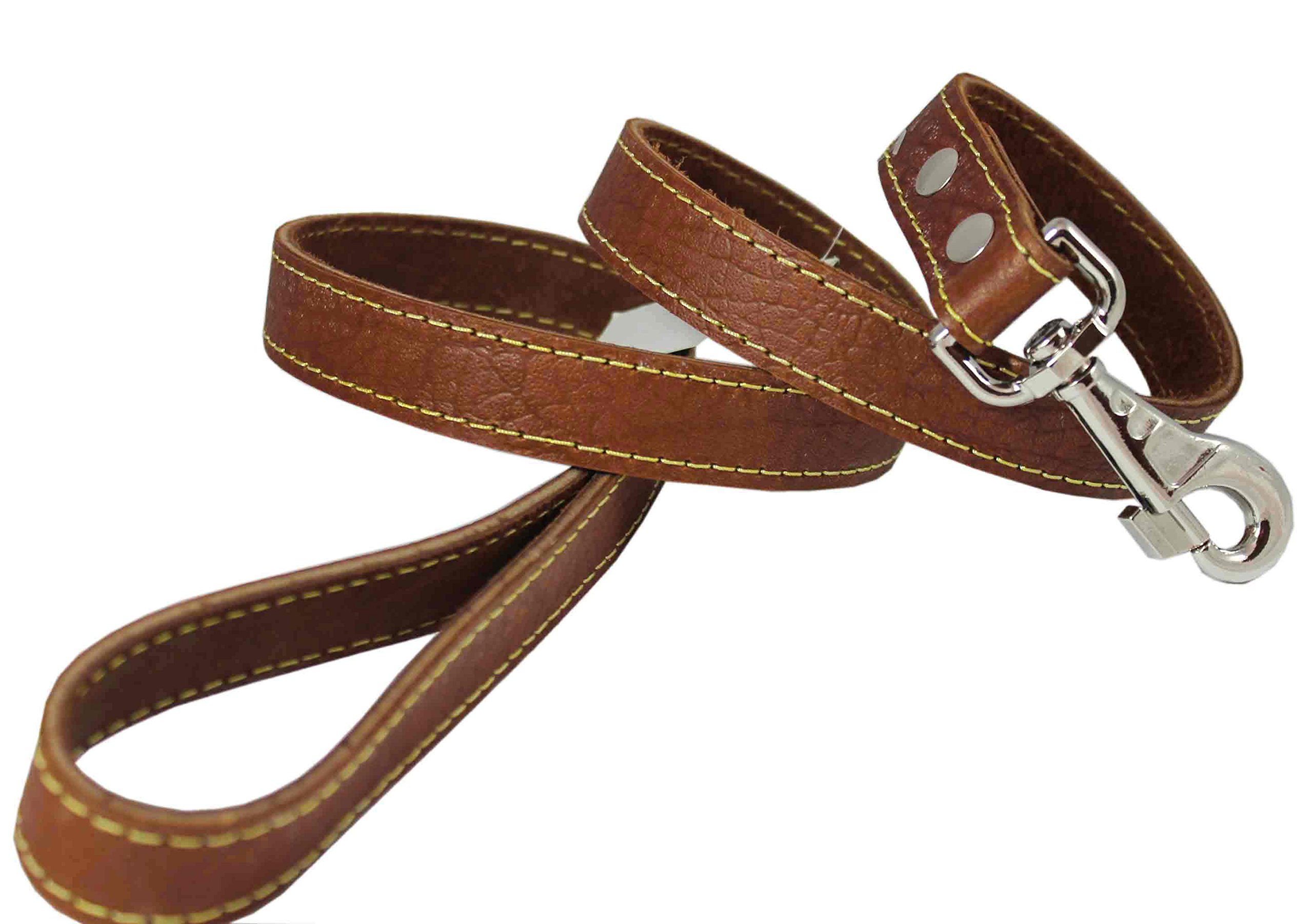 Laisse en cuir véritable Dogs My Love 4' de long et 1" de large marron