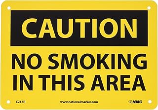 NMC C213R CAUTION - NO SMOKING IN THIS AREA Sign - 10 in. x 7 in., Black Text on Yellow, Plastic Caution Sign