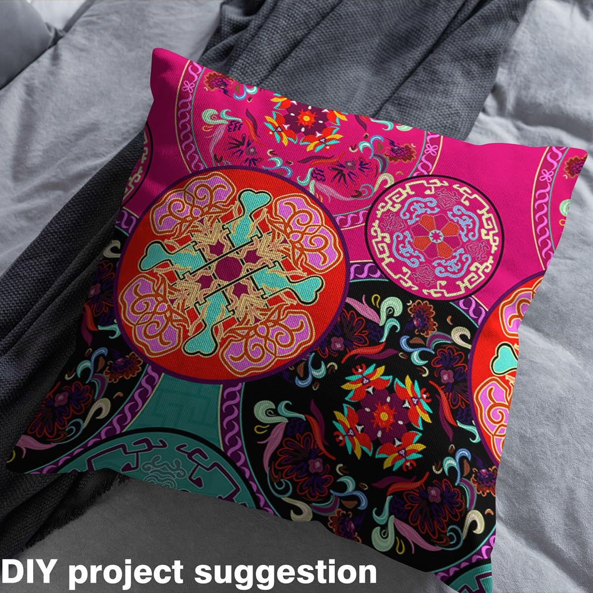 Boho Mandala Tissus au metre 276x150cm motif Géométrique fleur Vintage extérieur Tissus au metre, Vintage bohème rond Tissus de couture Tissu de couture polyester