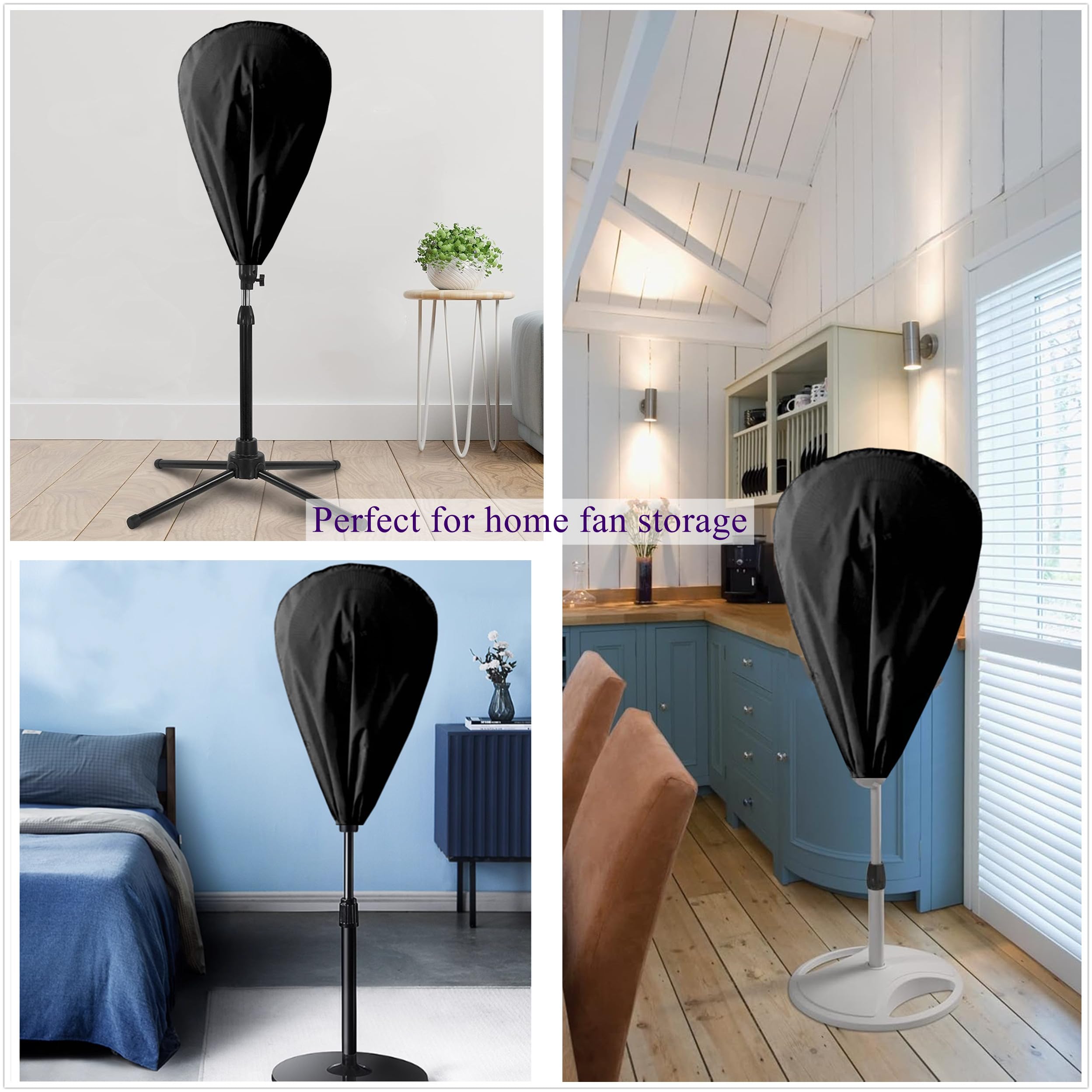 Cubierta de ventilador a prueba de polvo e impermeable para almacenamiento de ventiladores de pedestal oscilante de 16 a 18 pulgadas, color negro, tela Oxford, lavable, reutilizable, fácil de 6