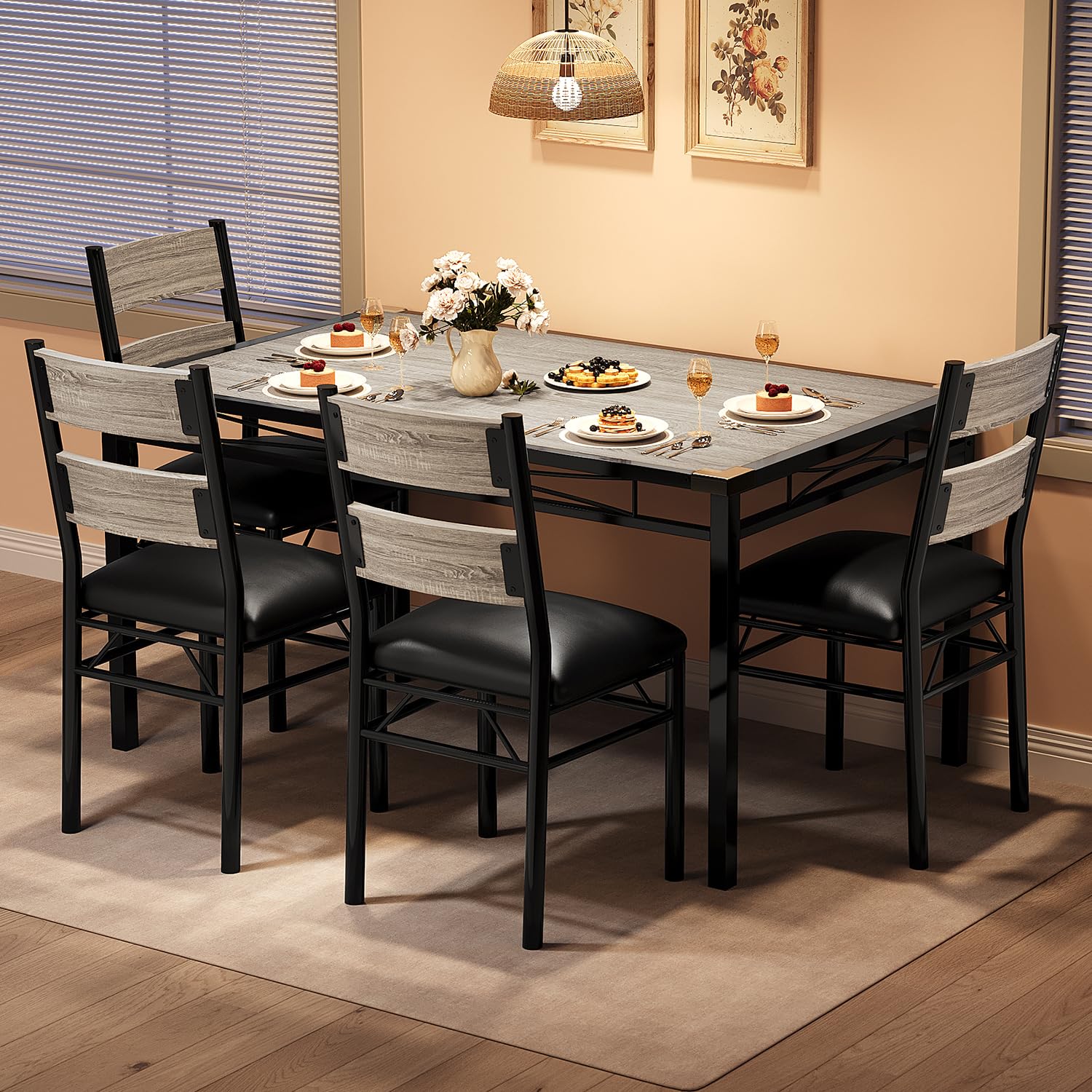 Photo 1 of ***MISSING PARTS***
***PARTIAL SET - PRICE ADJUSTED***
Garvee Wood Dining Table Set for 4 with Upholstered Chairs, Kitchen Table Chairs Set of 4 with Corner Protector, Dining Room Table Set for 4, for Kitchen, Apartment, Retro Gray