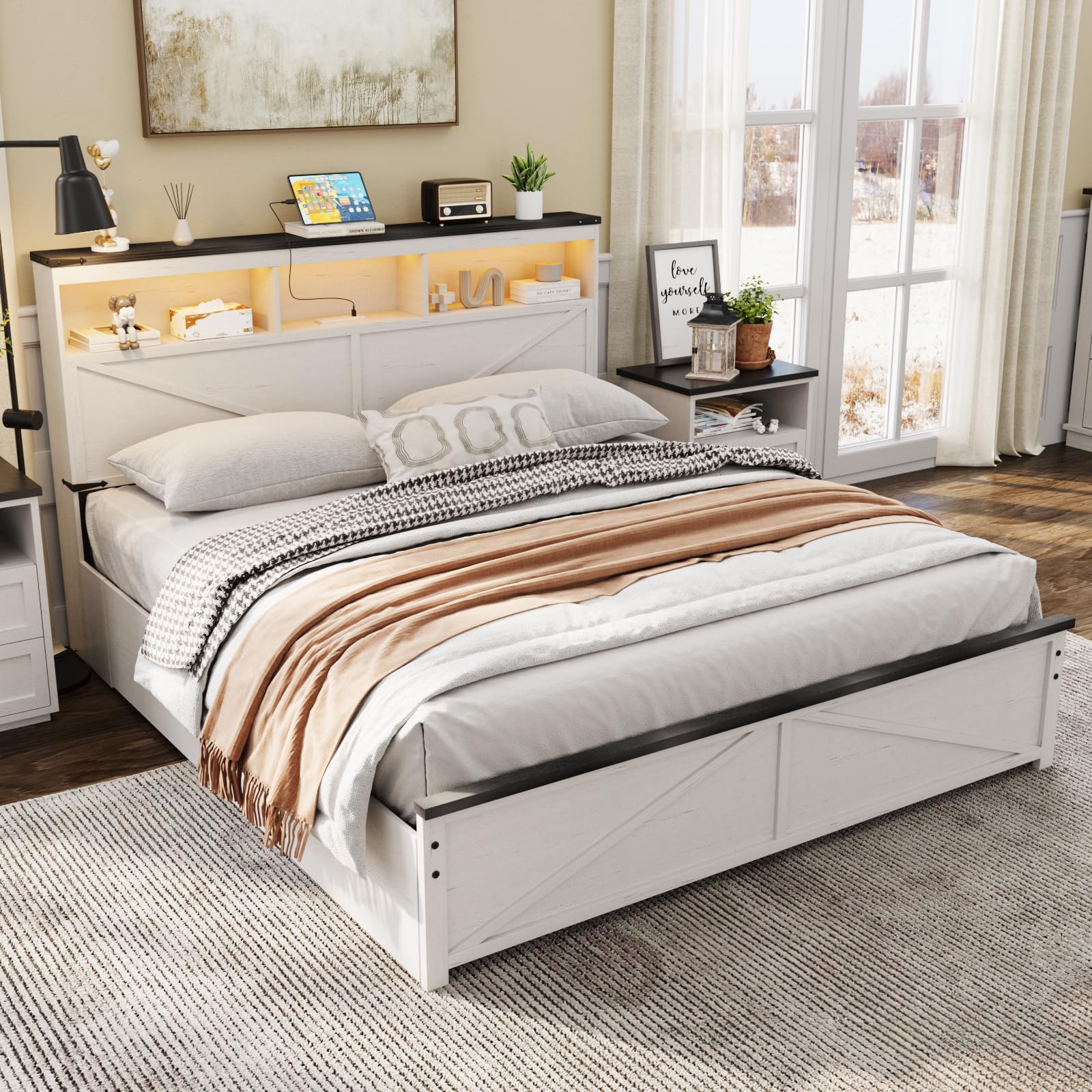 Amazon.com: Vabches Farmhouse Queen Size Bed Frame with 48
