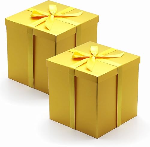 Miniatura 1 de AVUX Paquete de 2 cajas de regalo de 9 x 9 x 9 pulgadas con tapas y cinta, una caja de regalo de cartón rígido de color dorado plegable y