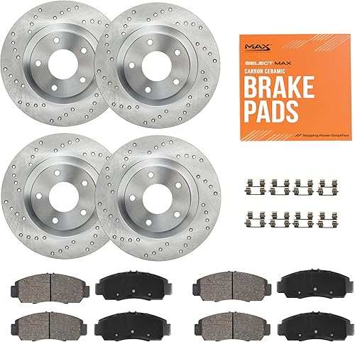 Max Advanced Brakes Kit de freno delantero y trasero para Jeep Wrangler 2007-2017 Jeep Wrangler JK 2018 con rotor delantero de 11.89 pulgadas de