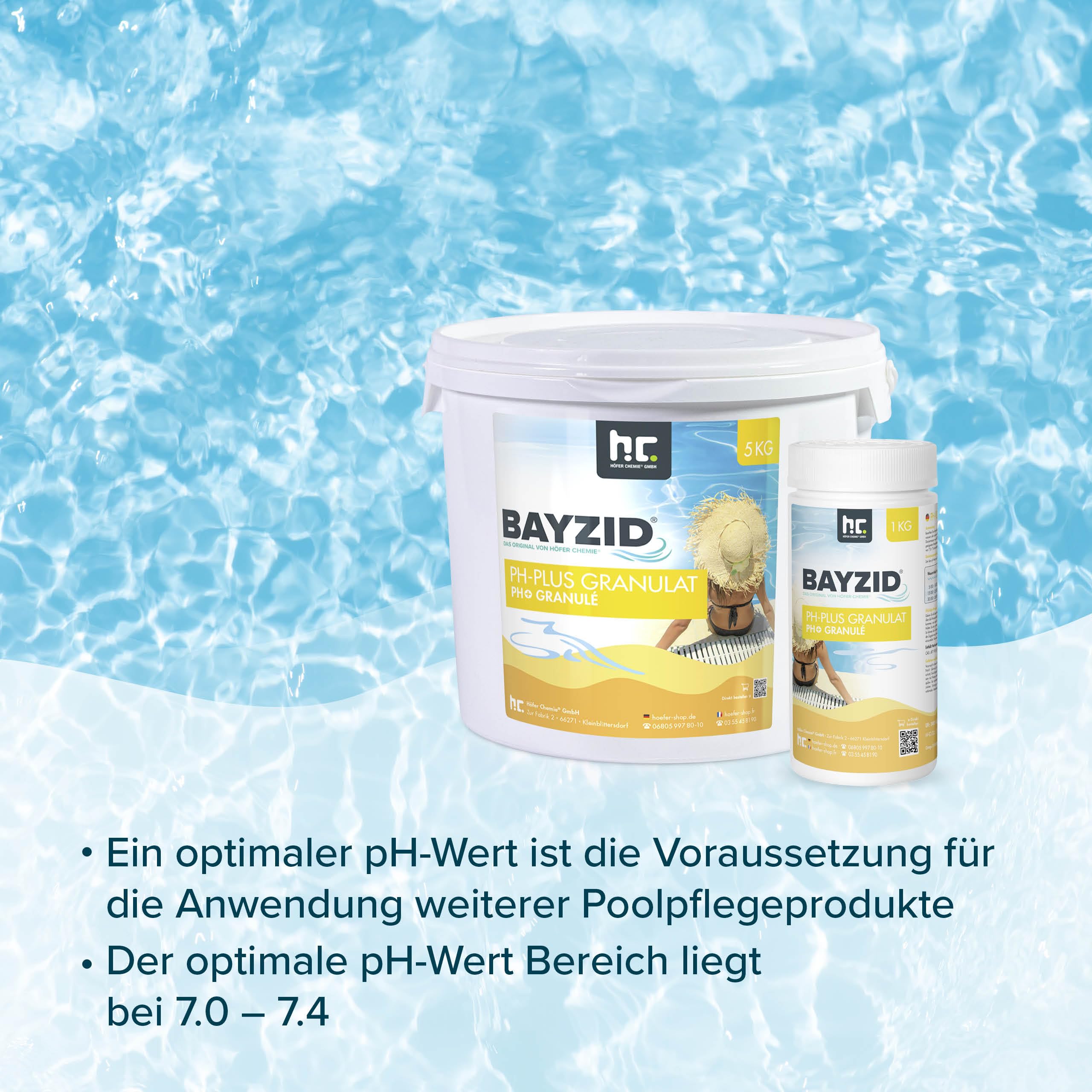 Höfer Chemie 1 x 5 kg pH Plus Granulat BAYZID (pH-Heber) sorgt für eine schnelle und zuverlässige Anhebung des pH-Werts in Pool und Schwimmbad