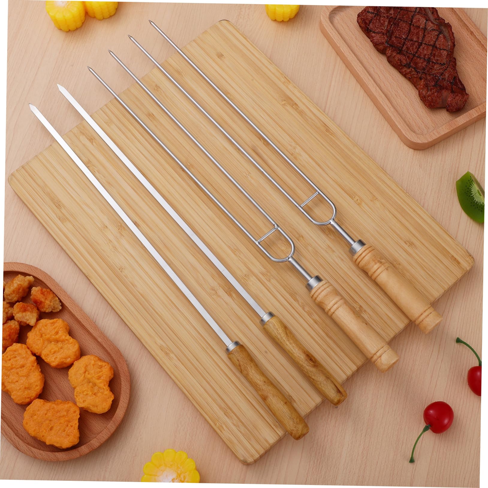 8 Pezzi Spiedini Barbecue in con in Legno Leggero Spiedini Doppi e Singoli per Grigliate Sicure e Riutilizzabili Accessori Bbq per Carne e Verdure Colore Casuale
