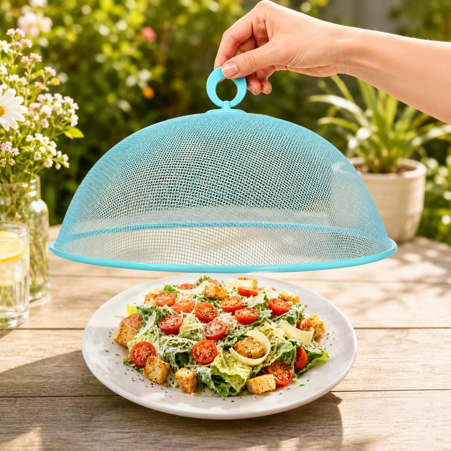 com-four® 3 Copri Alimenti Ø 35 cm – Cupola in Metallo – Protezione Colorata per Cucina, terrazza e Giardino [Selezione variabile]
