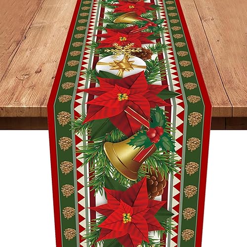 Miniatura 8 de Caminos de mesa de Navidad, camino de mesa de lino de Navidad con diseño de búfalo blanco y negro, para decoración de Navidad, 70.9 x 13.8 in