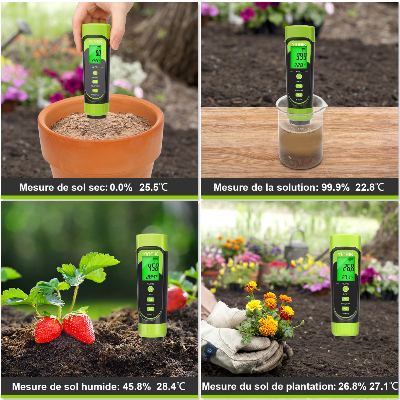 YINMIK Testeur Humidité de Sol Numérique, Humidimètre pour Plantes | Testeur EC et Humidité du Sol, Mesure de la Conductivité de Solution Nutritive Hydroponique, Capteur pour Jardin, Plantes