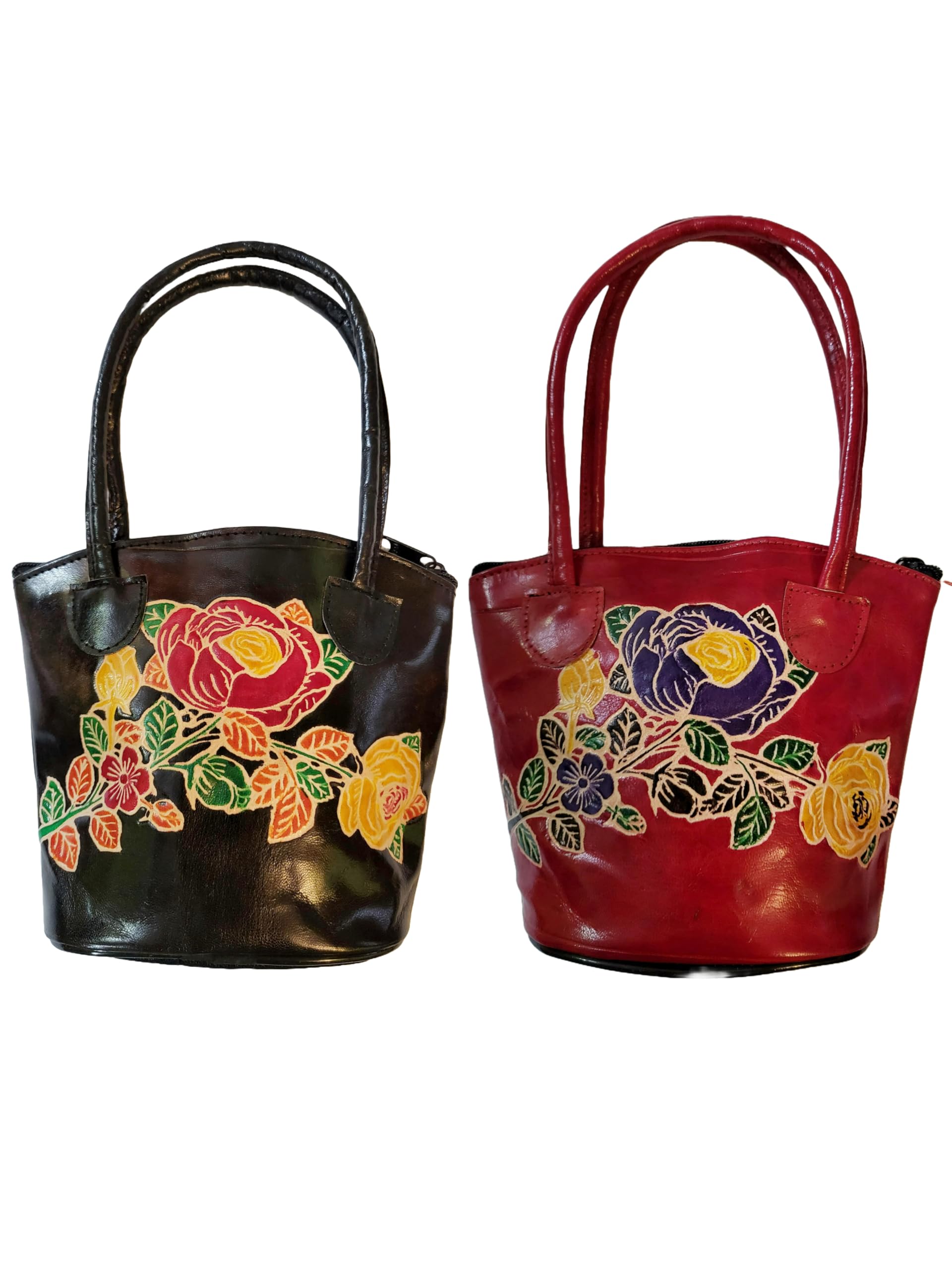Shantiniketan Multicolor Leather Hand Bag Small Batua Red & Green-image-17