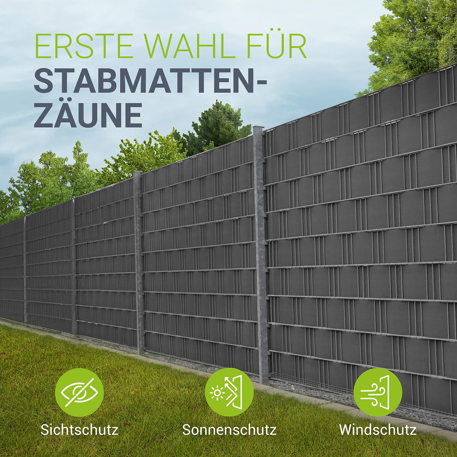 Juskys Sichtschutzstreifen für Doppelstabmatten 4er Set Anthrazit 35m x 19cm inkl. 30 Clips