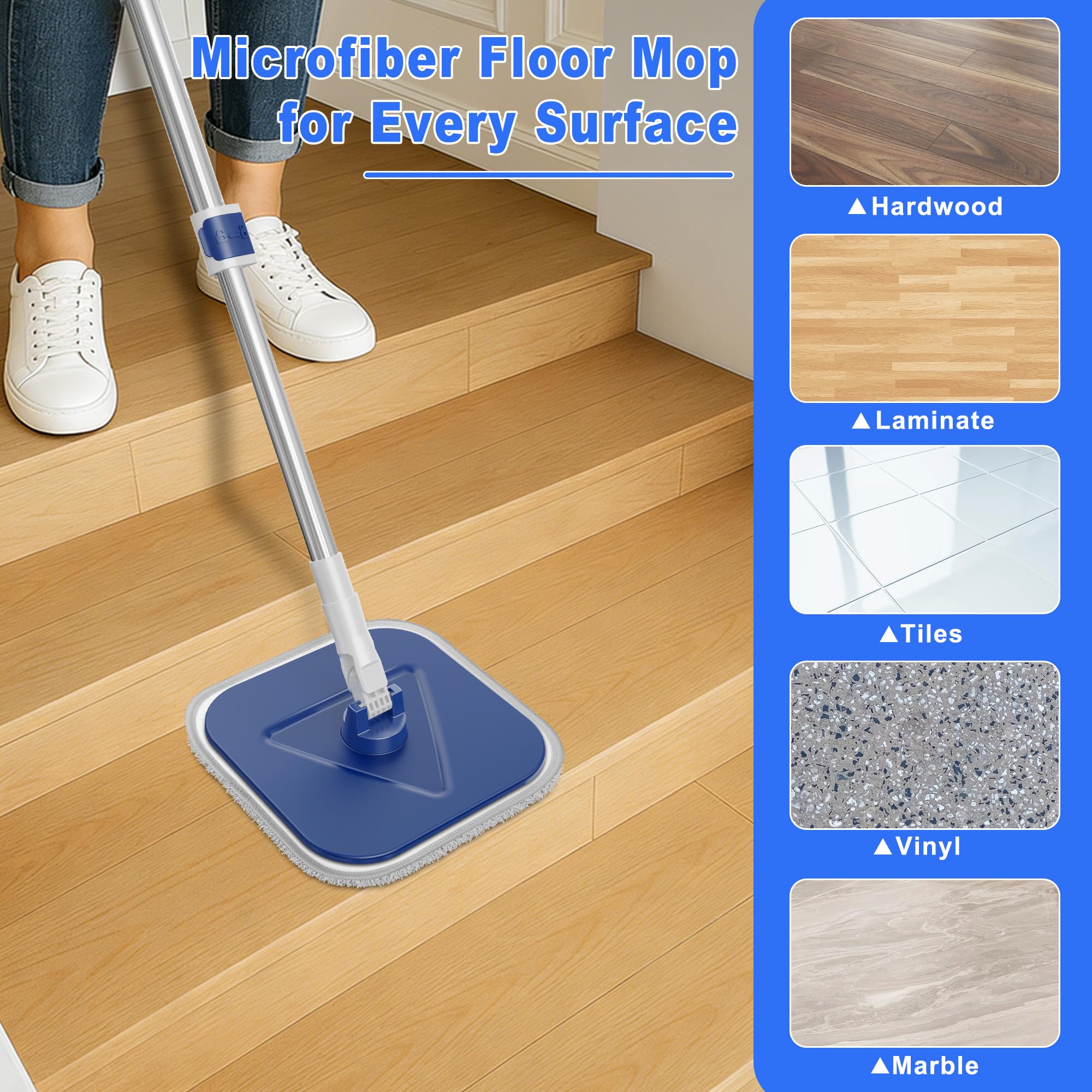 Set di mocio rotante e secchio, separati per serbatoi d'acqua puliti e sporchi, testa in microfibra autorestringente a mani libere, mocio piatto per la pulizia di pavimenti in legno