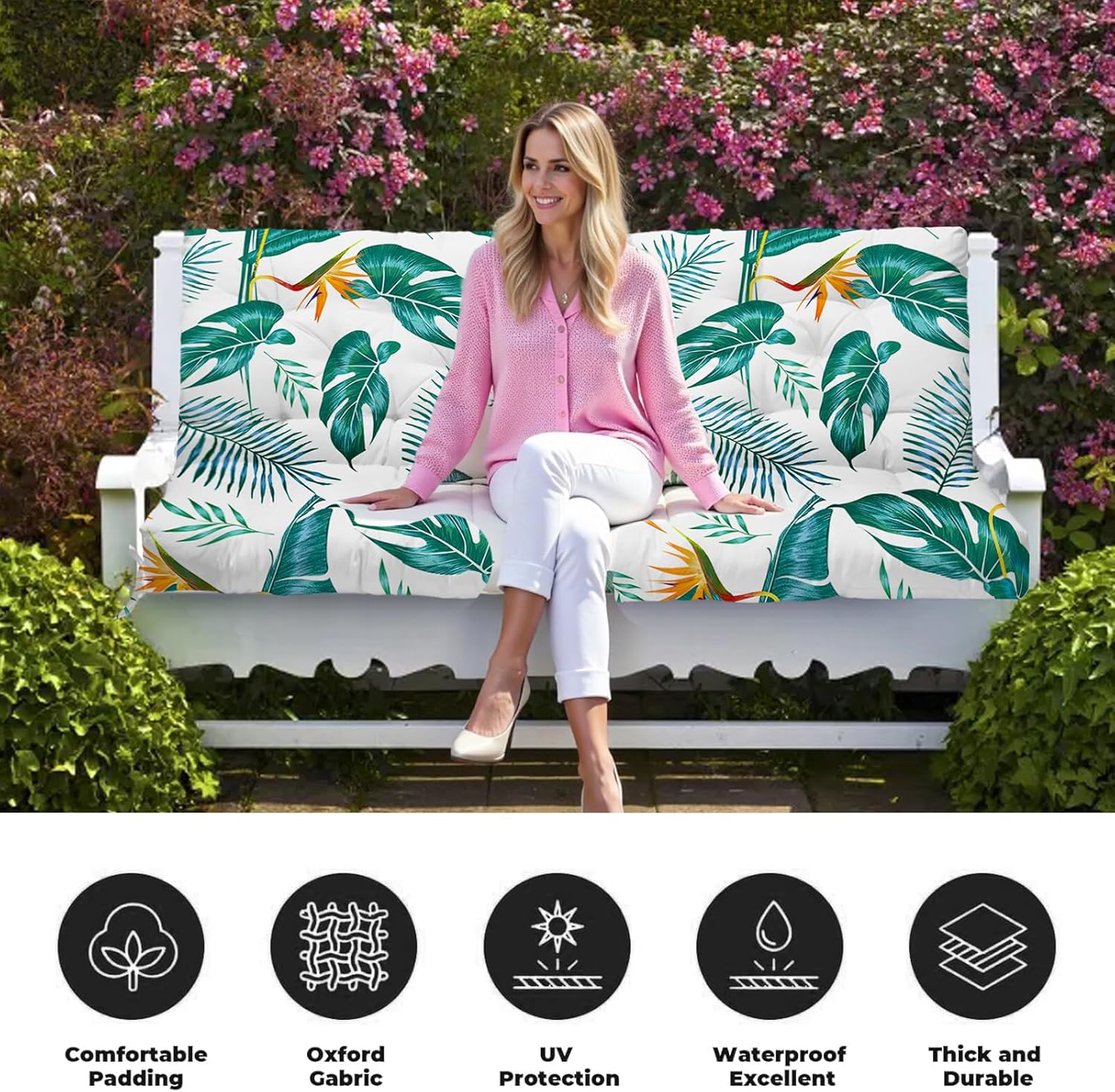 Porch Swing Cushions, Waterproof Swings Replacement Cushion 2-3 Seater with Backresk, Outdoor Thickened Patio Swings Cushion for Patio Furniture with Ties 60×40"