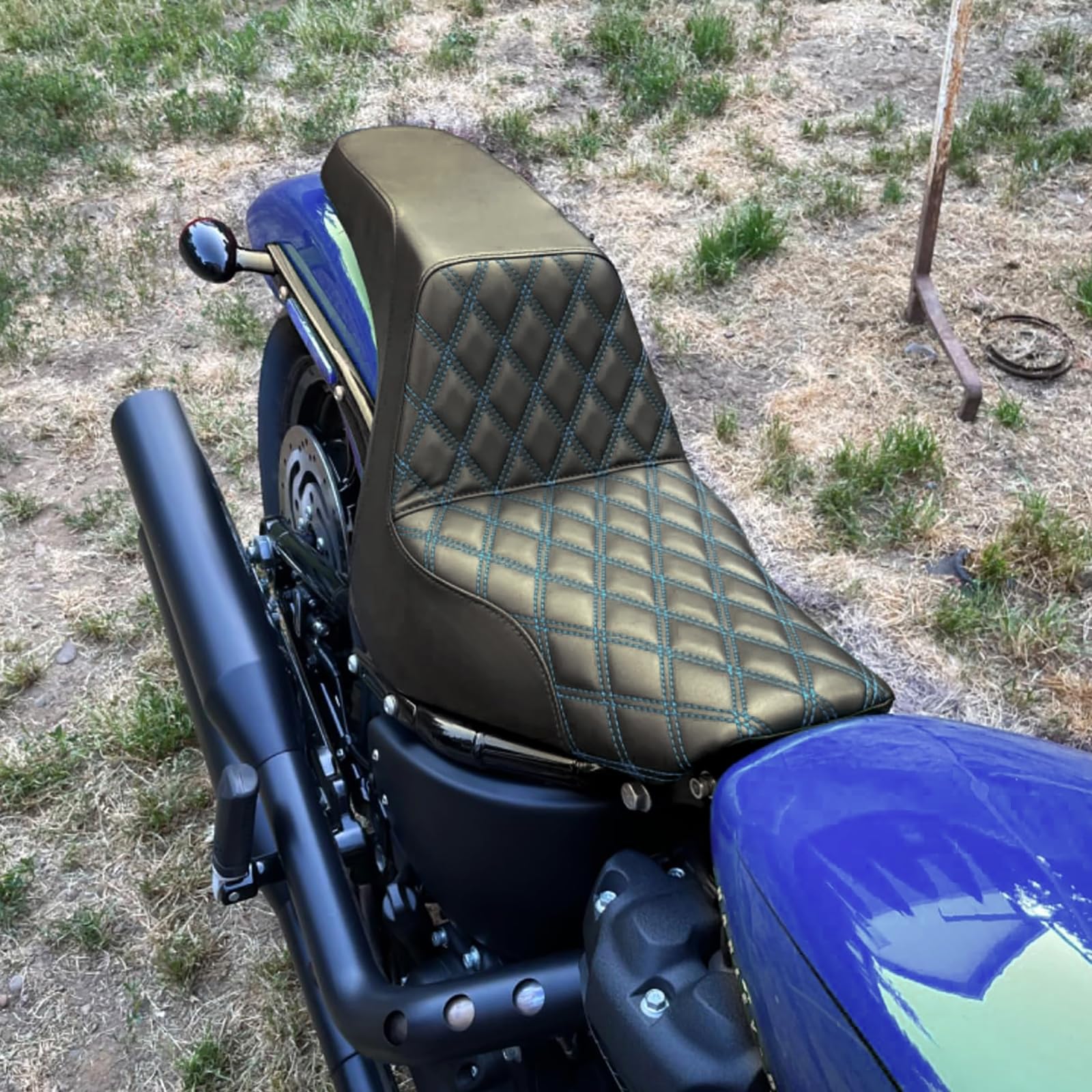 Motorcycle Driver Passenger Seat Fit For Harley Softail Street Bob FXBB FXBBS 2018-2025 Softail Standard FXST 2020-2025 (Blue Stitching)