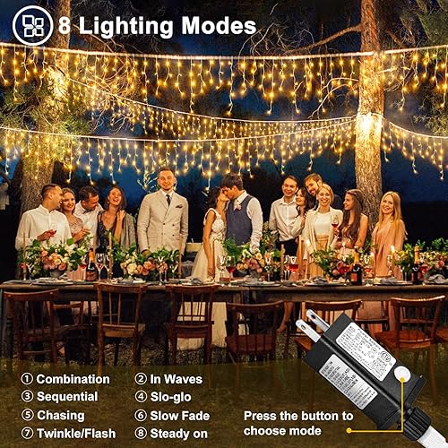 Miniatura 2 de Luces LED de carámbano, alambre transparente, decoración de cadena LED para decoraciones de Navidad (400 LED de 32 pies, blanco cálido)