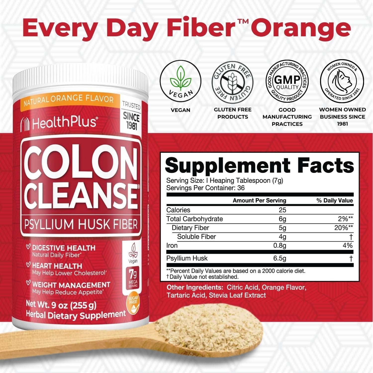 Health Plus Colon Cleanse Fiber Powder, Orange Flavor with Stevia, 9 oz — Amazon image 3