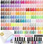 Phoenixy 24 PCS Gel Nail Polish Kit, 21 Couleurs U V Gel Nail Polish Set avec base Glossy Matte Top Coat Printemps Noir Gris Rouge Nail Kit Cadeaux pour les femmes
