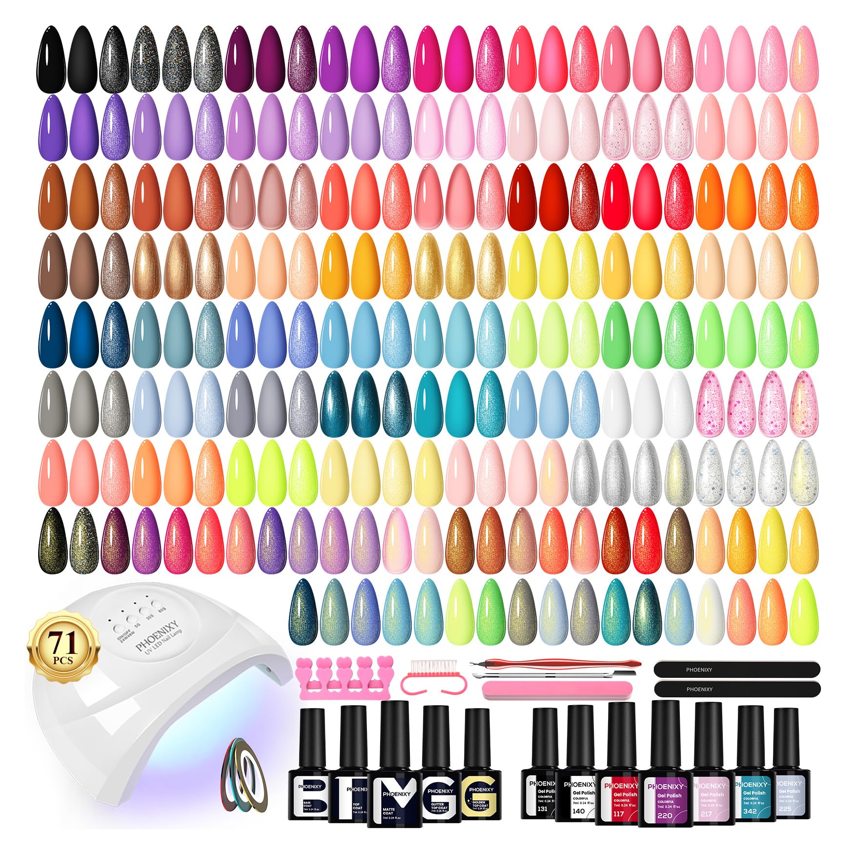 PHOENIXY 71 Pcs Gel Nail Polish Kit with UV Light