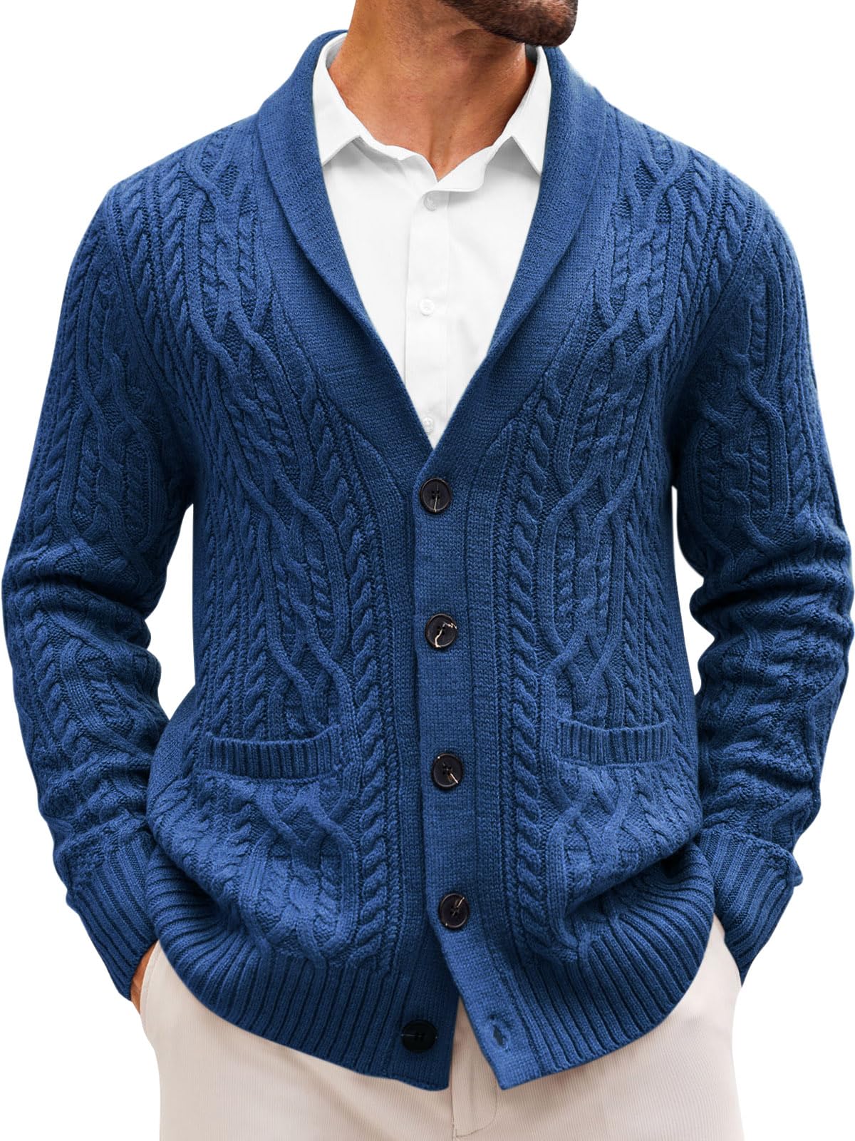 Runcati Mens Shawl Collar Cardigan Sweater