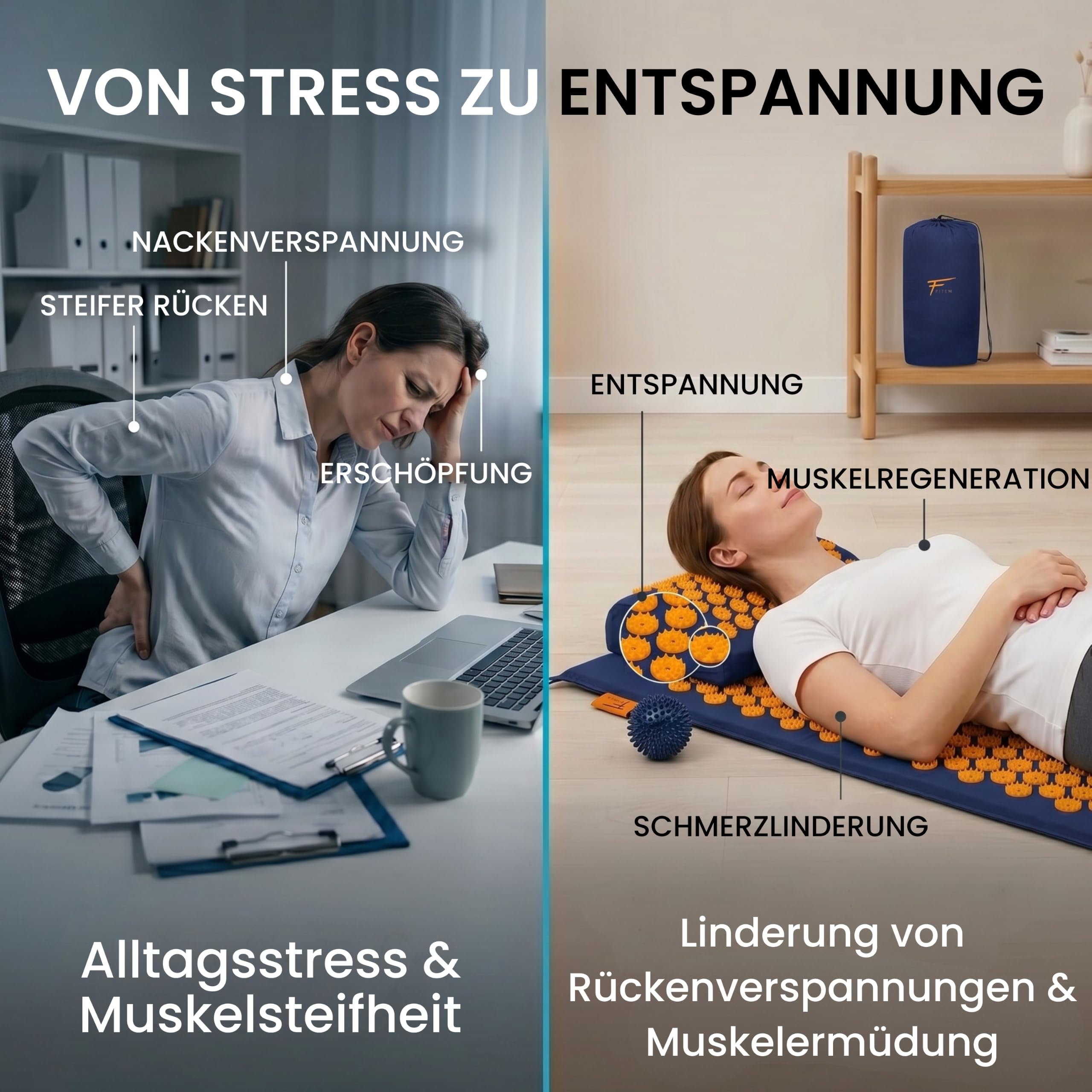 XL Akupressurmatte mit Kissen Massage lindert Rücken und Nackenschmerzen Ischias Entspannung