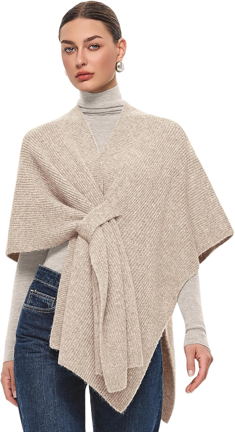 PULI Womens Crossover Front Shawl Wraps Casual Warm Knit Travel Poncho Shawls for Fall Winter - Image 5