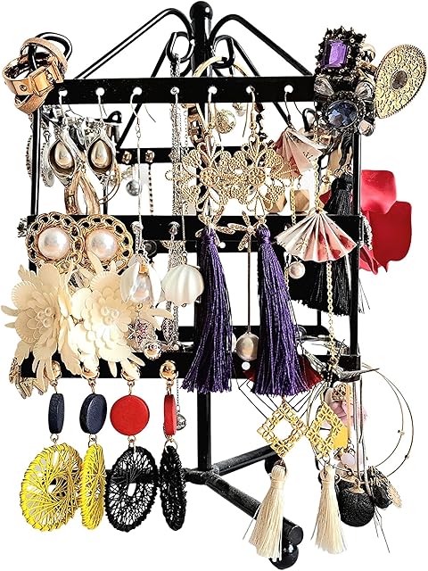 Bedroom Accessories, Jewellery Organiser, Jewellery Stand, 48 Sets Earring Holder for Home, Hanging Storage for Necklaces, Bracelets, Rings, Earrings, Gothic Home Decor, Black, 13cm x 13cm x 24cm