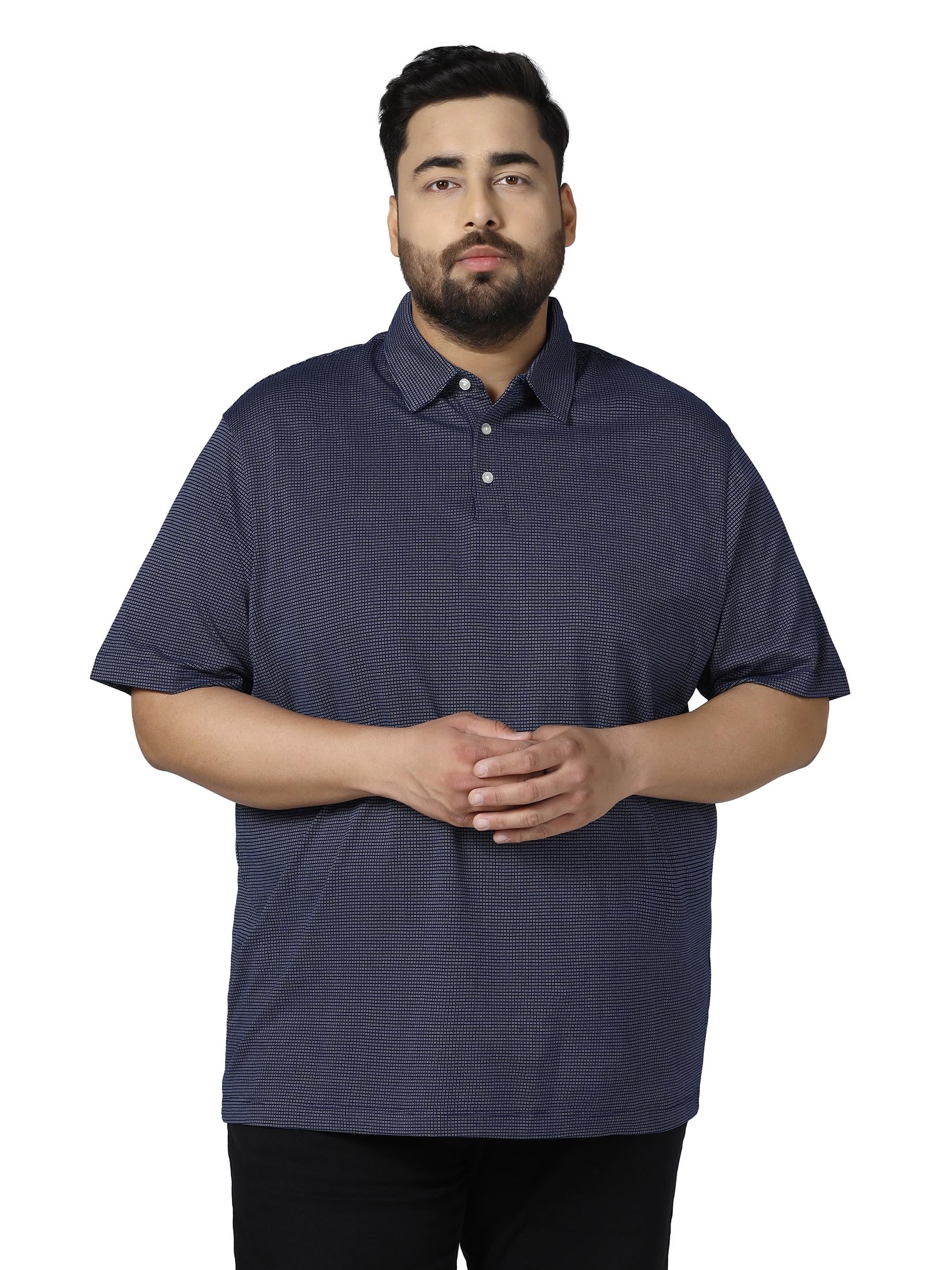 santonio Men's Plus Size Navy Blue Polo T-Shirt, Ribbed Texture (3XL,5XL,8XL)-picture-47