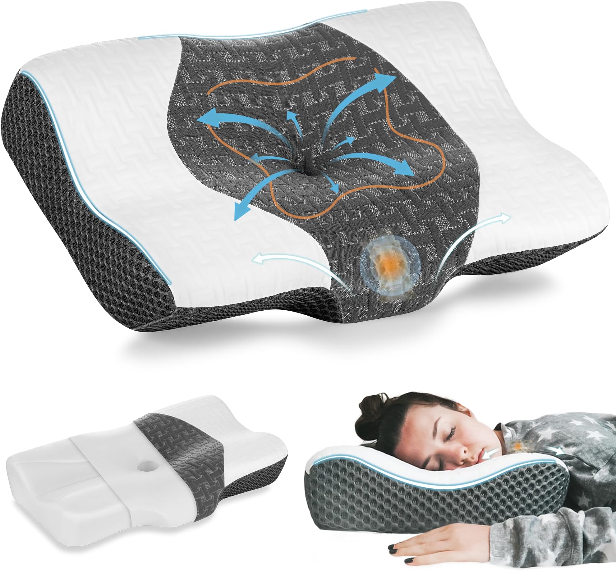 Cervical Pillow for Neck Pain Relief Sleeping Memory Foam Side
