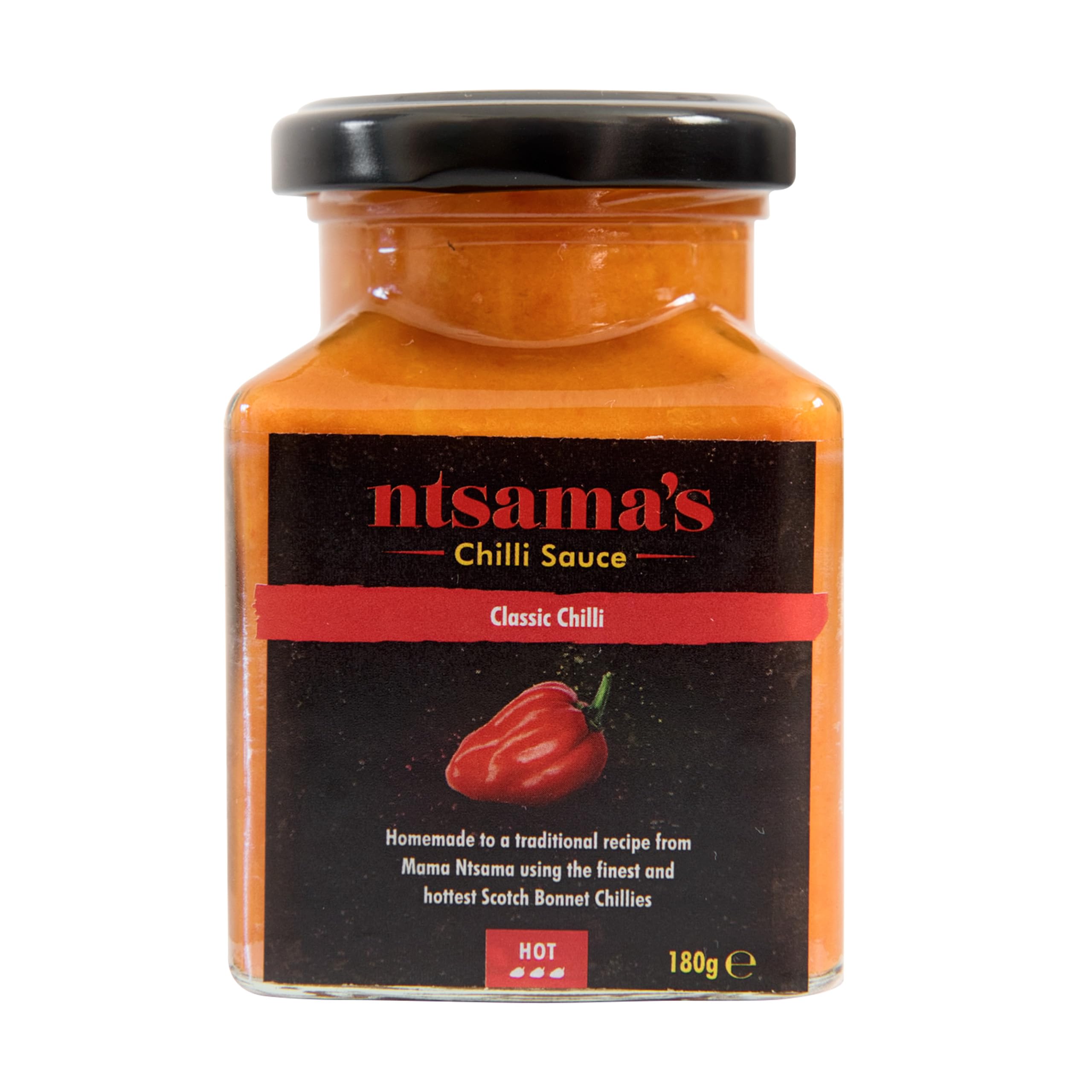 Ntsama Chilli Sauce 180g - Classic Extra Hot Chilli Sauce for Fish, Chicken, Meat, Pasta, Vegetable- Homemade from Scotch Bonnet Peppers - All Natural, Gluten Free, Vegan, Super Hot Kebab Chilli Sauce