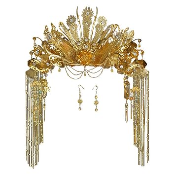 FENGSHUI-CAISHEN Chinese Hair Accessories - Traditional Phoenix Crown Hair Accessory, Bride Accessory Wedding Headpiece, Chinese Gift & Decor Earring style