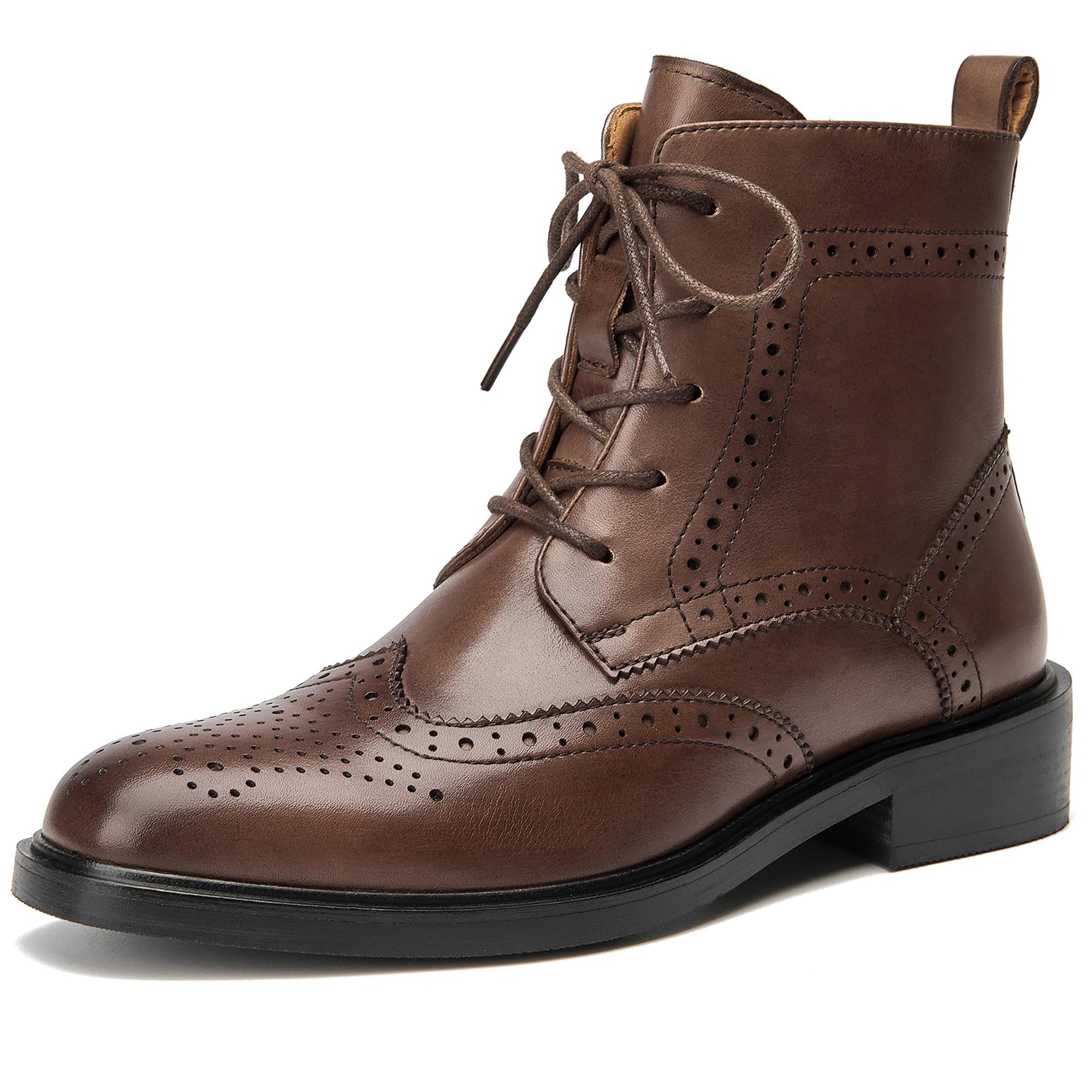 BEAU TODAY Combat Boots Womens Fall Shoes Winter Leather Ankle Boots for Women Oxfords Dressy Lace Up Wingtip Brogue Short Booties