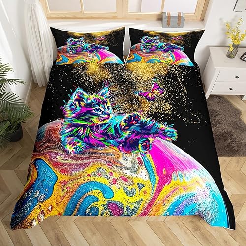 Miniatura 18 de Juego de funda de edredón de tamaño matrimonial, diseño de flores retro, acuarela amarilla, hojas verdes, con 2 fundas de almohada, 3 piezas, 70,