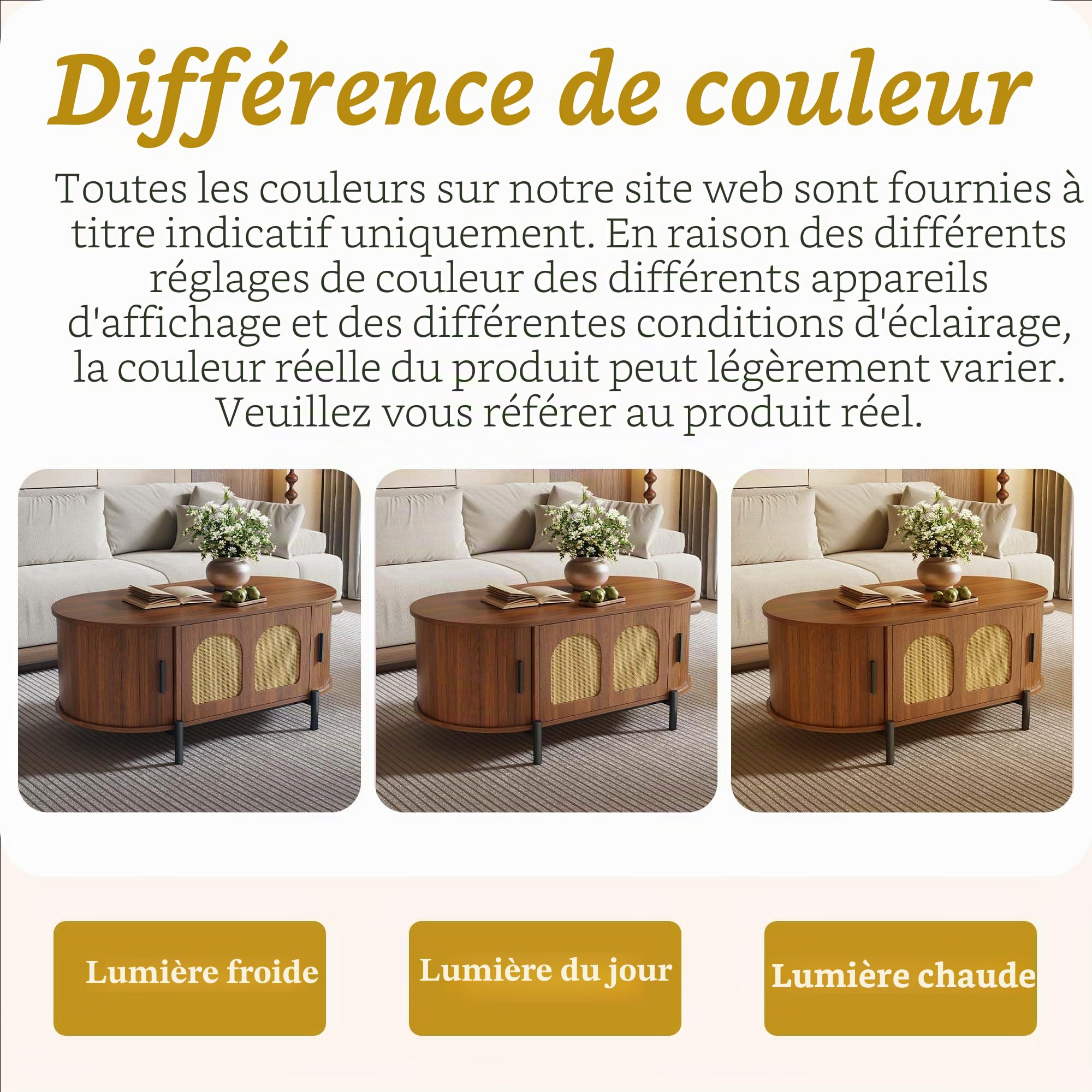 Merax Table basse en noyer avec espace de rangement, table de salon aspect bois avec portes coulissantes en rotin et pieds en métal, table d'appoint moderne pour salon, 100 x 50 x 40 cm (L x l x H)