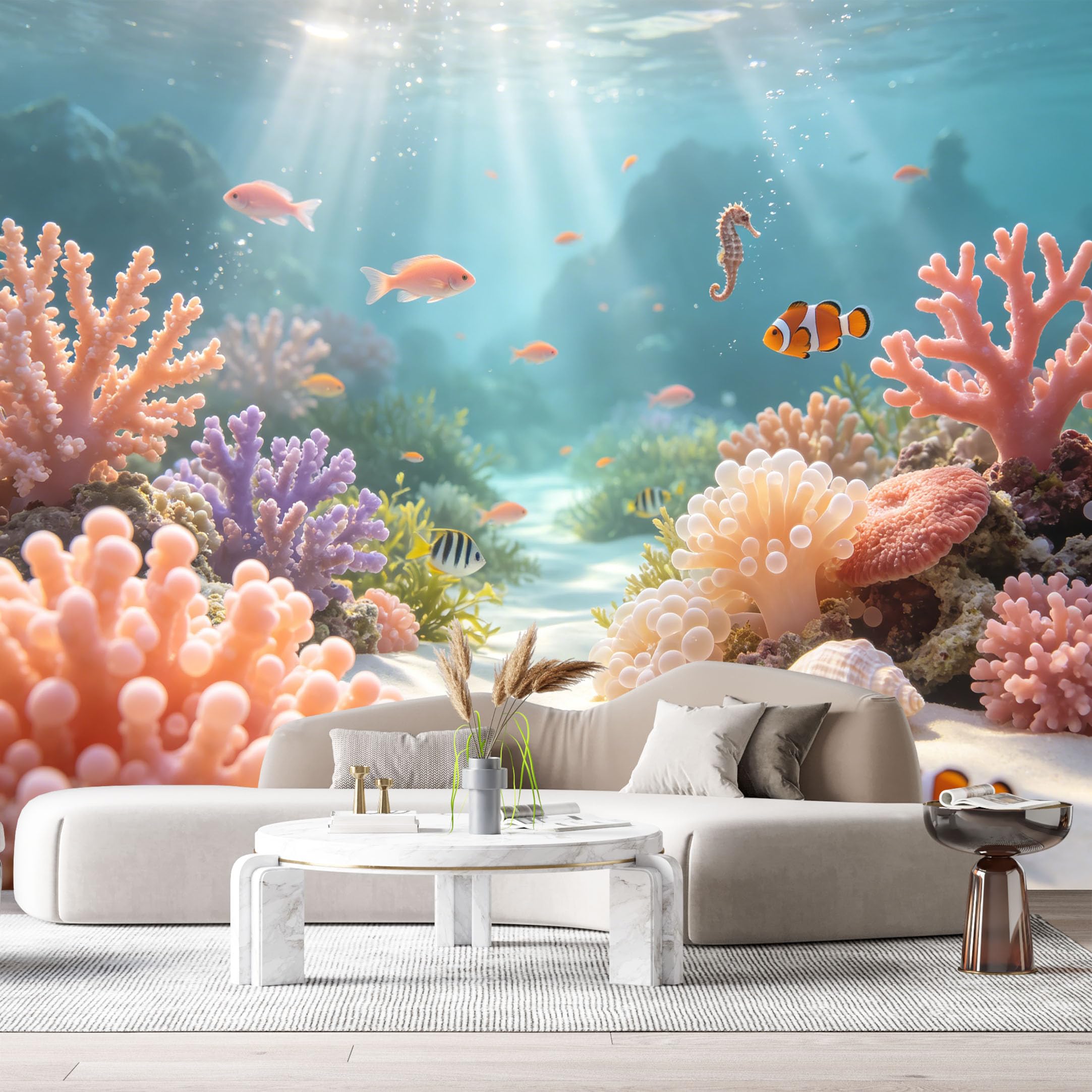 Custom Size Wall Murals Ocean Marine Tropical Coral Reef 3D Underwater Seascape SelfAdhesiveWall Fabric Removable Wallpaper Wall Decor for Living Room Bedroom Bathroom