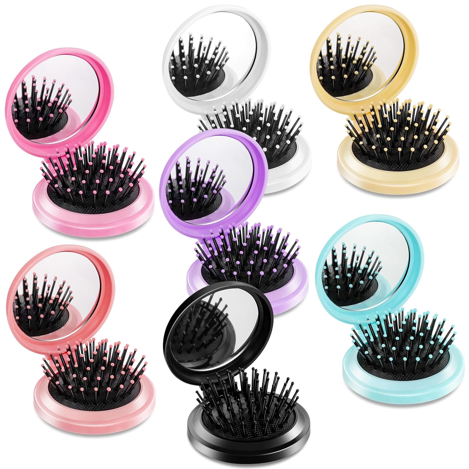 Amazon.com : 10 Pcs Folding Pocket Hair Brush with Mirror and Round ...