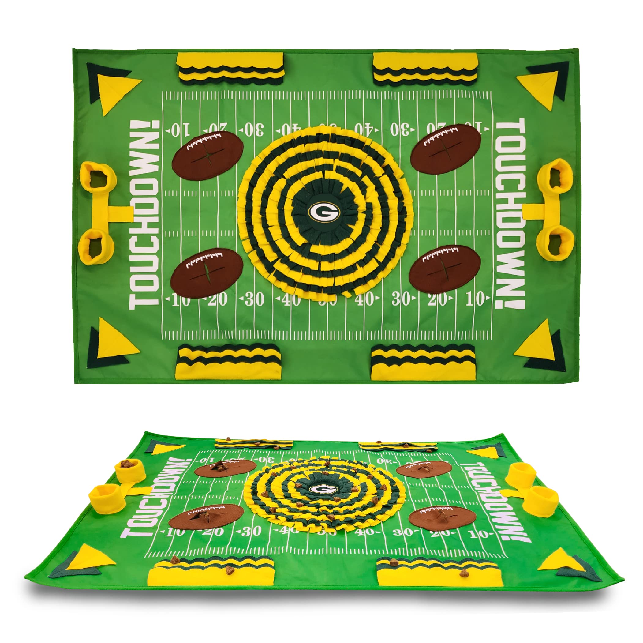 Pets First NFL Green Bay Packers mata dla psa – interaktywny powolny karmnik dla zwierząt domowych, wzór boiska piłkarskiego, zabawka dla psów i kotów, mata do ćwiczeń dla inteligentniejszego
