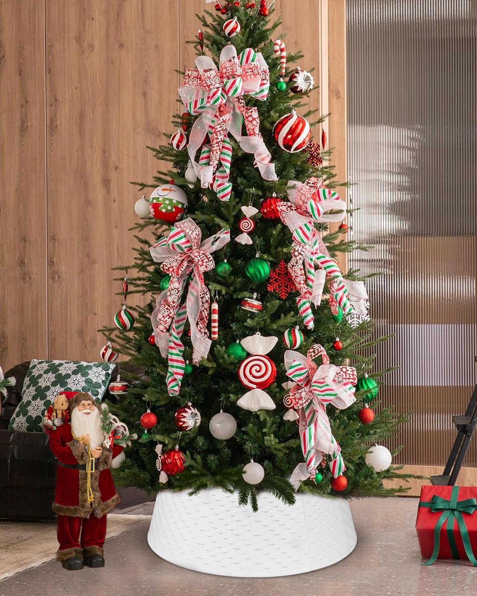 Copri Albero di Natale Base: Gonna per Albero Christmas Tree Skirt Collar in Plastica - 71cm Diametro Fondo - Simple Bianco
