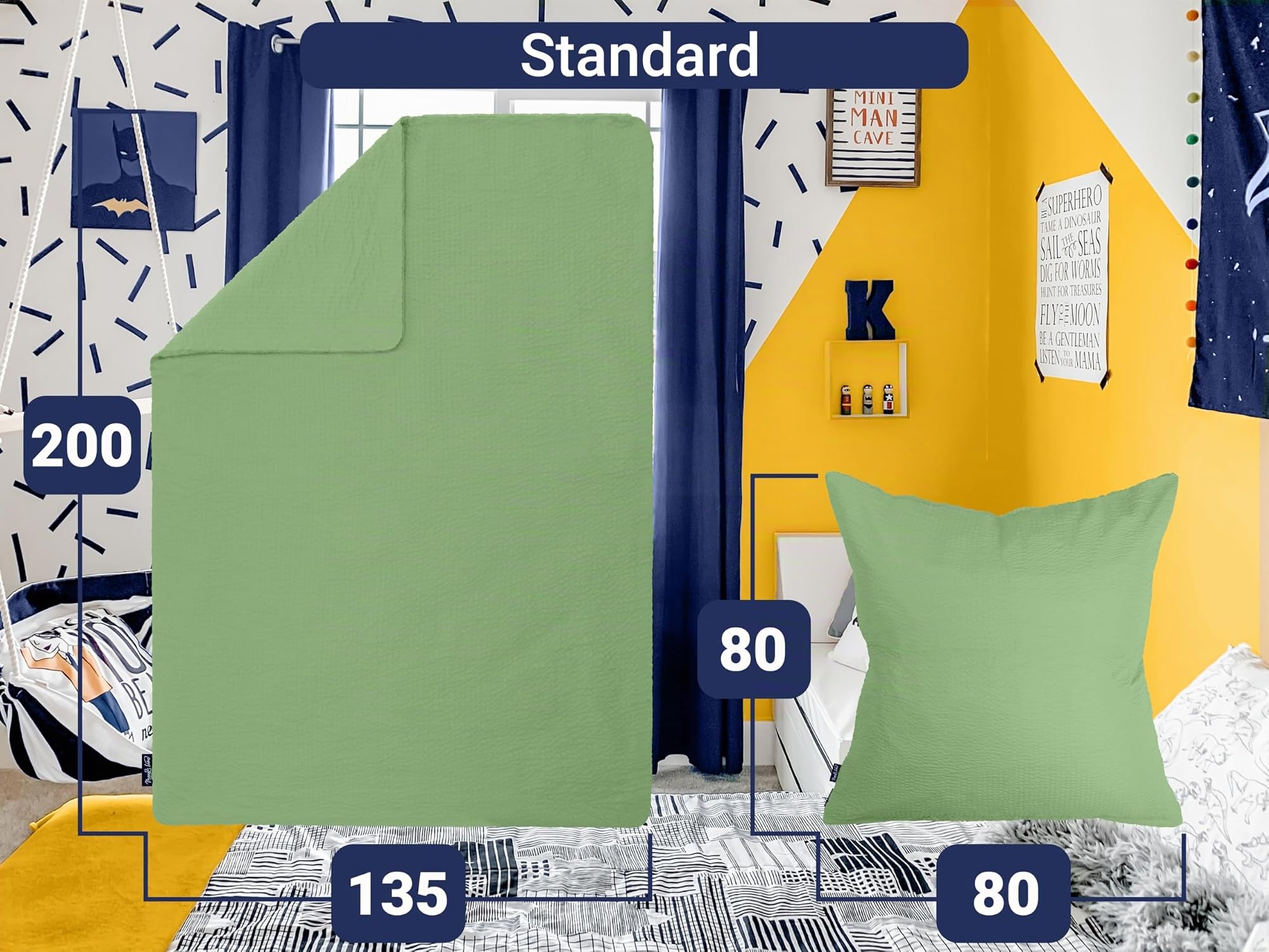 Set di biancheria da letto in seersucker, 135 x 200 cm, 1 federa 80 x 80 cm, biancheria da letto estiva con federa 1616.2356, 135 x 200 cm + 80 x 80 cm, colore salvia