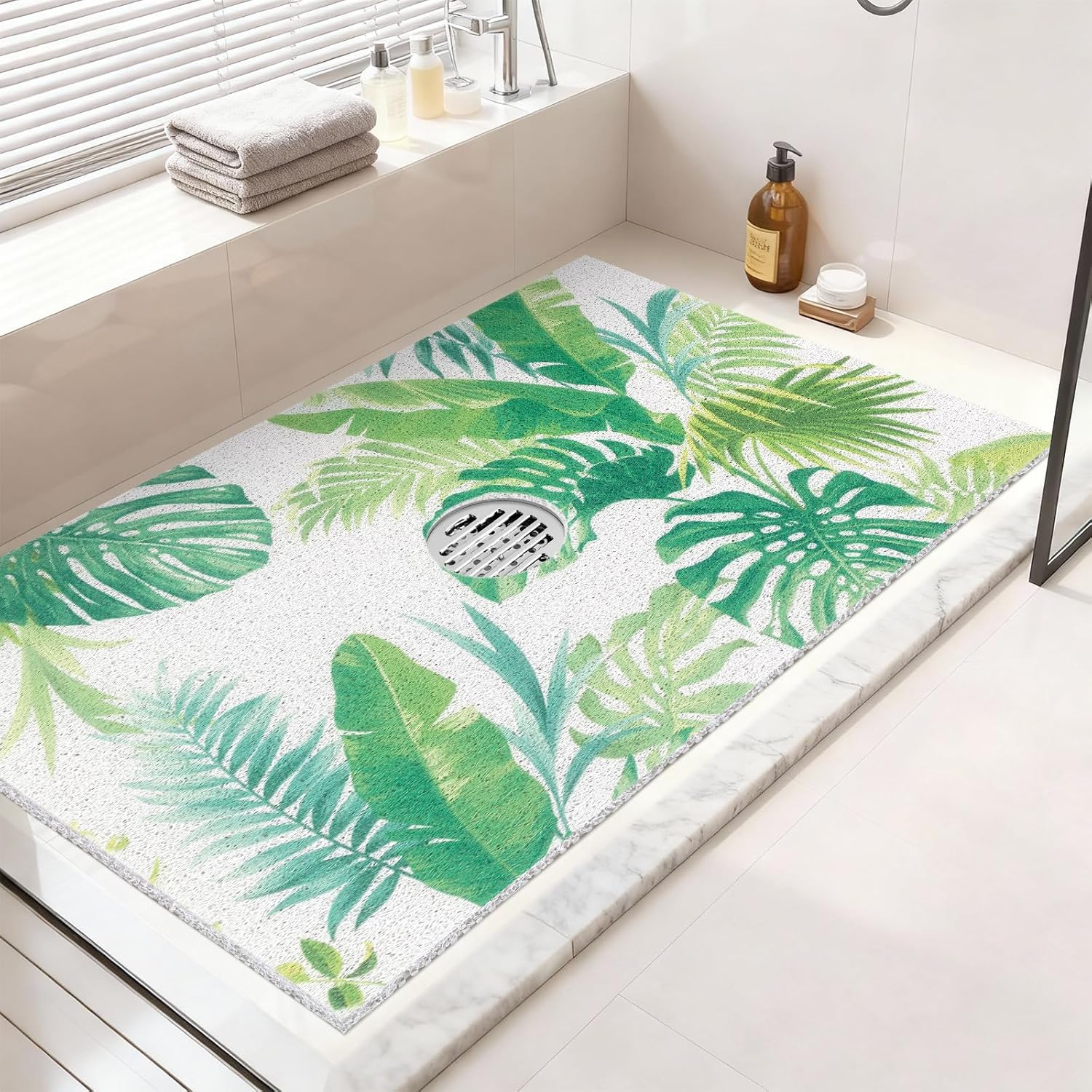 Non Slip Shower Mat: 32x24 Inch Extra Large Shower Mats for Inside Shower with Drain Hole in Middle - Soft PVC Loofah Anti Slip Shower Floor Mat for Standing and Walk-in Shower, Quick Drying