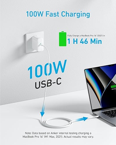 Miniatura 4 de Anker Cargador para MacBook Pro, cargador USB C compacto y plegable de 100 W para MacBook Air, Samsung Galaxy, iPad Pro y más, cable USB C de 5 pies