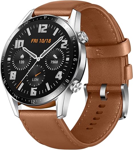 Amazon.com: HUAWEI Watch GT 2 2019 - Reloj inteligente con Bluetooth, más  larga duración de 2 semanas de duración, impermeable, compatible con iPhone  y Android, versión internacional de 1.811 in (color marrón guiso) :  Electrónica