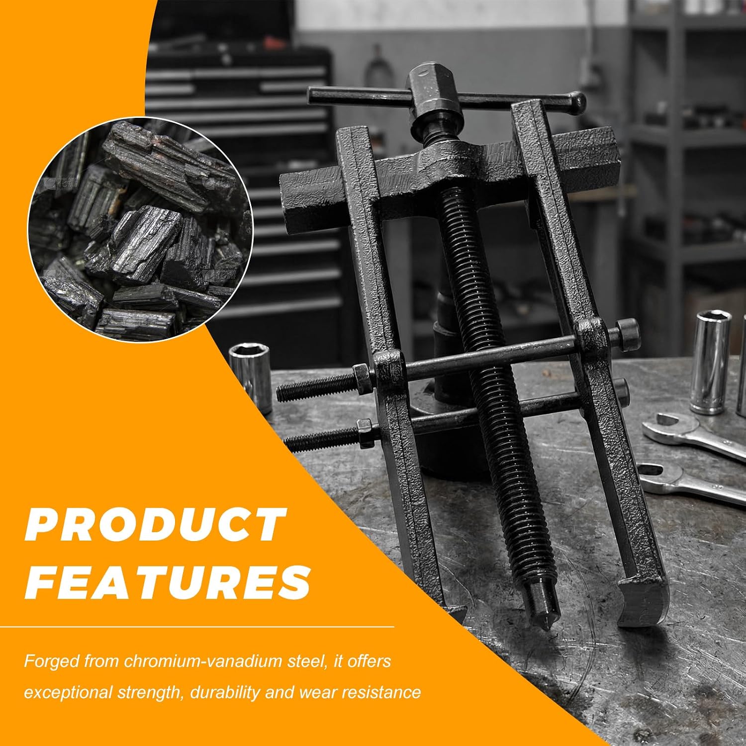 2-Jaw Gear Puller, 8" Adjustable Bearing Puller Carbon Steel Gear Removal Tool, Heavy Duty Remover for External & Internal Pulling of Pulleys Flywheels Bearings, Car Accessories