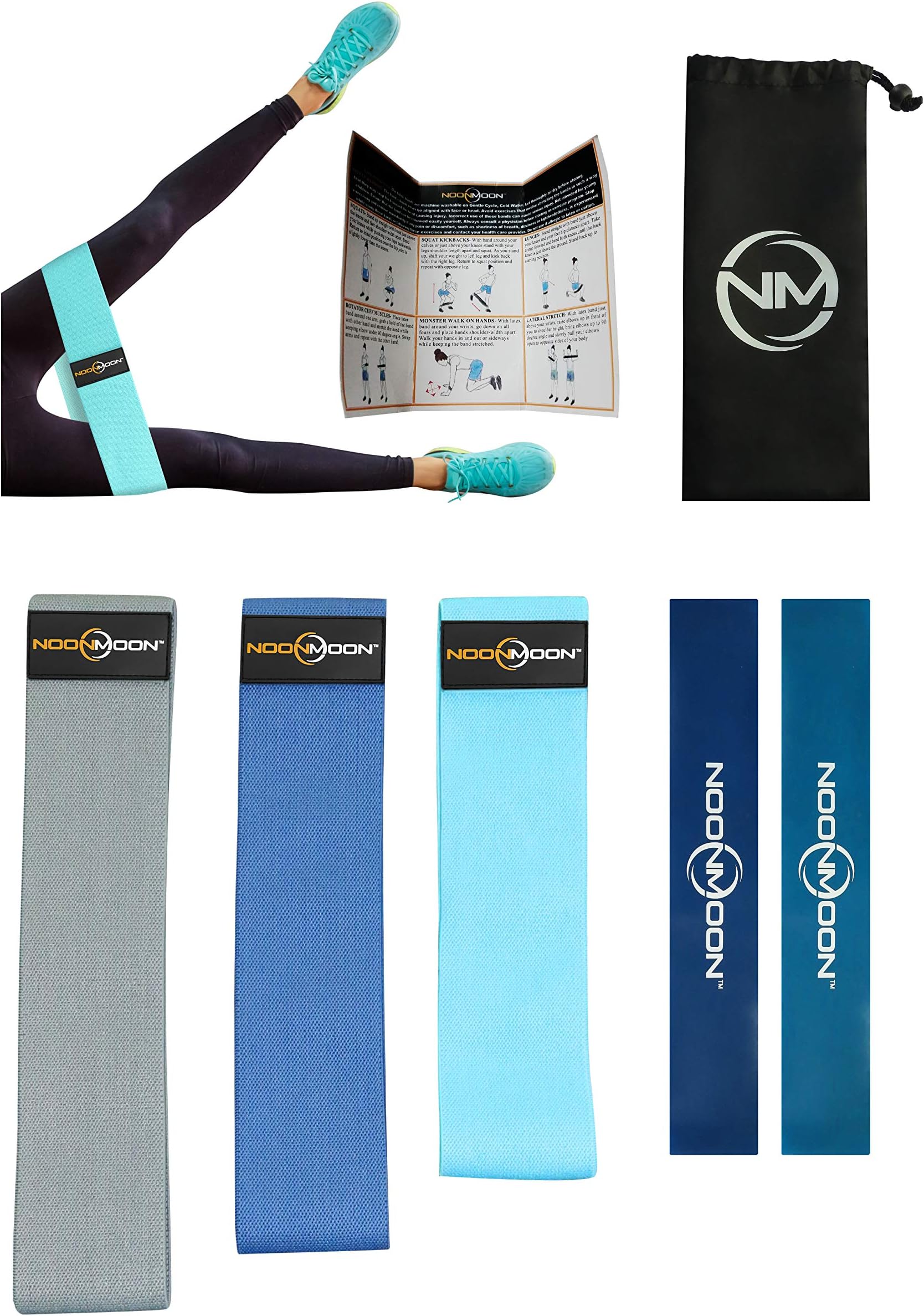 Noonmoon Fabric Resistance Bands for Legs and Butt Workout - Slingshot Hip Band Circle 3-Pack with 2 Elastic Mini Exercise Loops - Glute, Booty, Thigh Heavy Duty Resistant Work Out Fitness Equipment