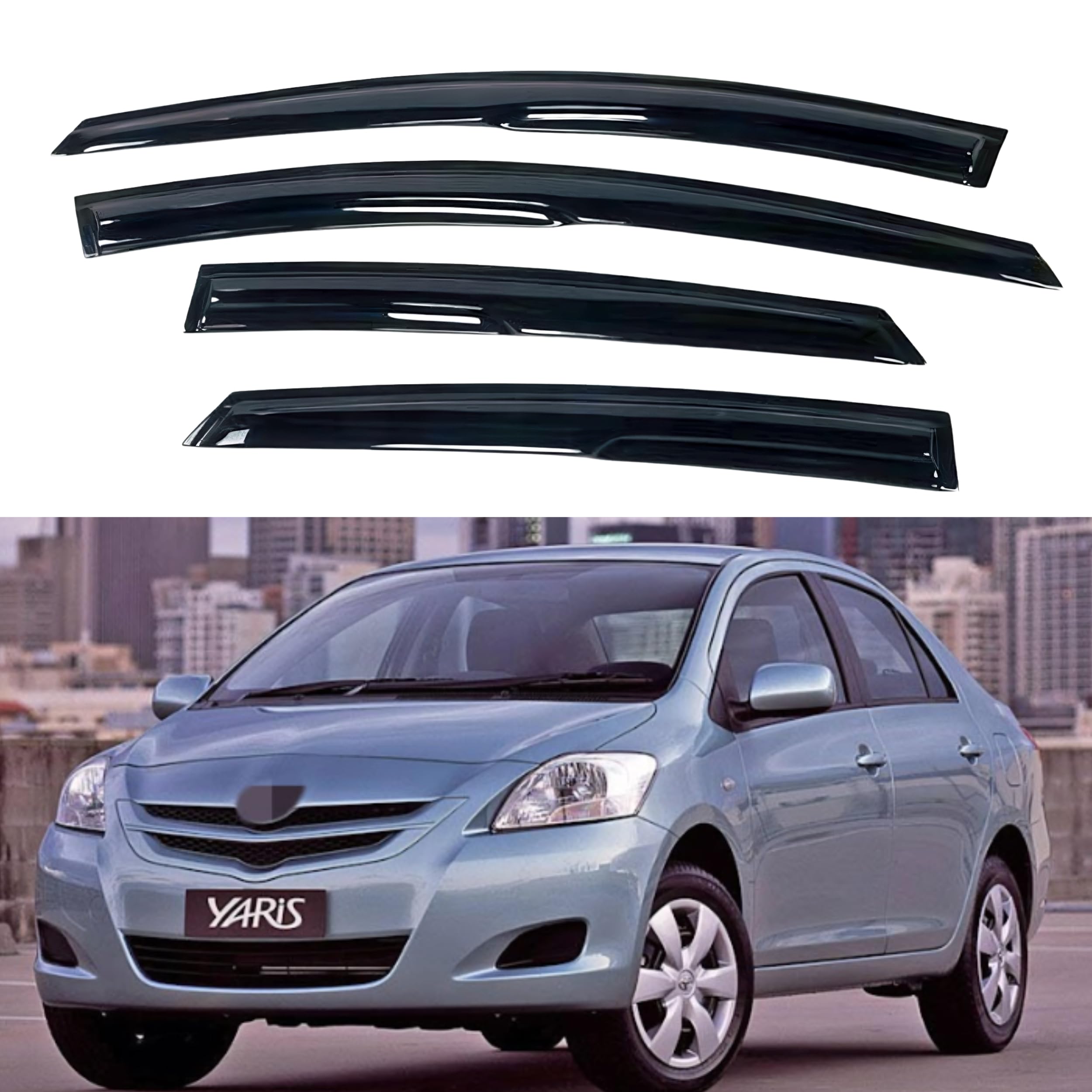 IG Window Visor for Toyota Yaris Sedan 2007-2013, Rain Guard Tape-On Extra Durable Wind Side Vent Window Deflector Mugen Style, 2007 2008 2009 2010 2011 2012 2013 (Sedan Only)