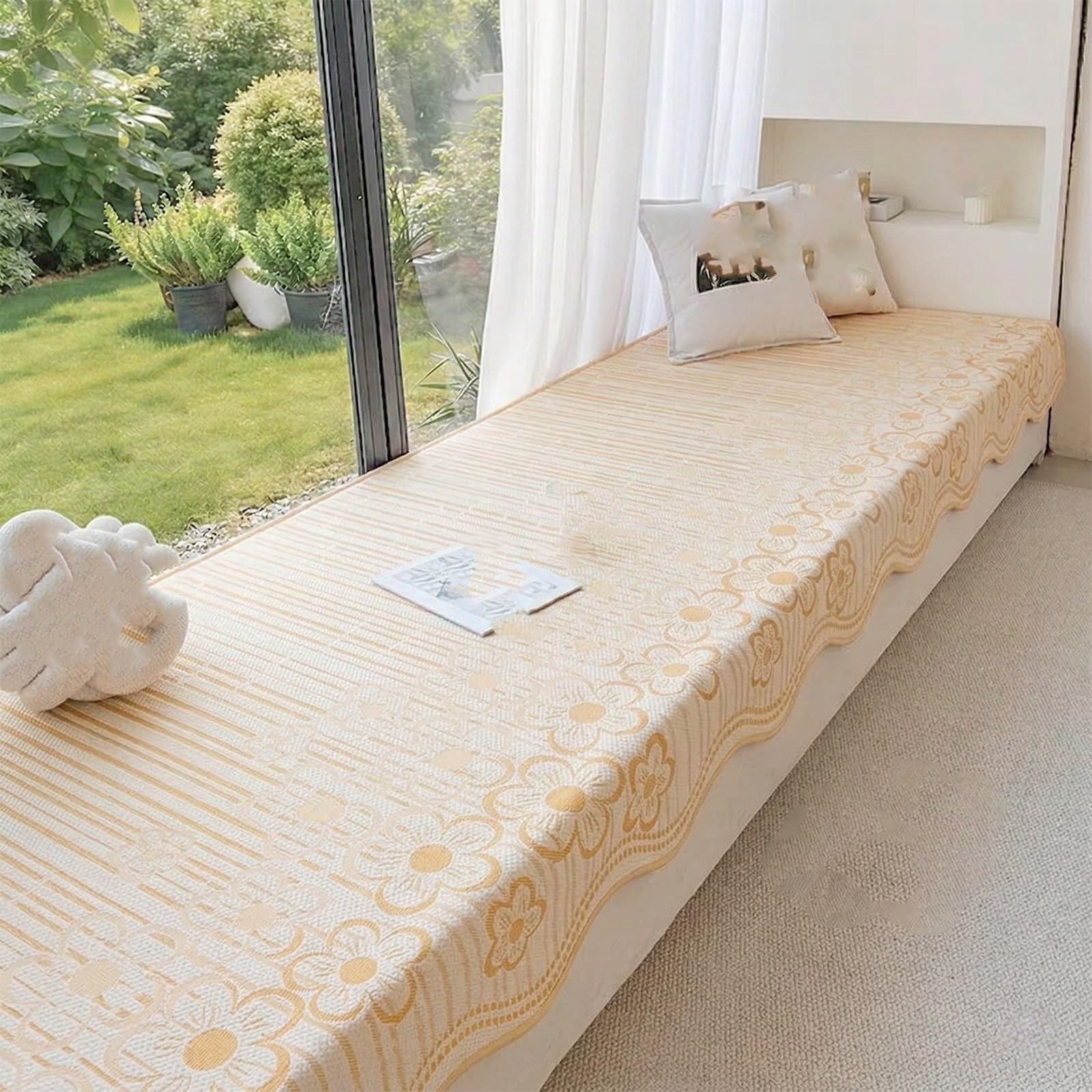GBPLDMAQ Summer Cooling Bay Window Cushion, Breathable Window Seat Cushion, Nonslip Washable for Entryway Living Nook Bay(Yellow,90x120cm/35x47in)