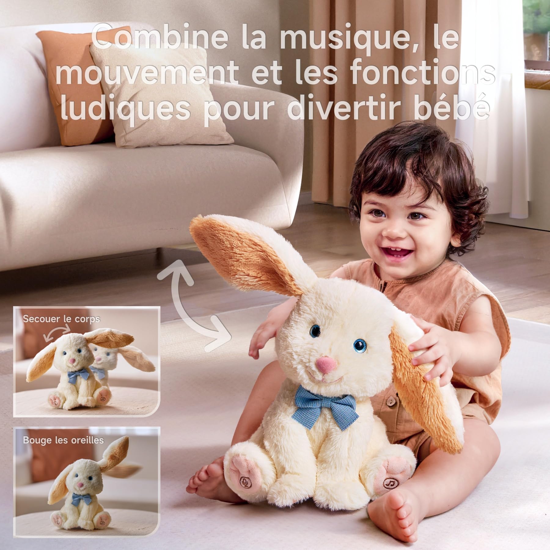 TUMAMA Kids Jouet Peluche Lapin, Animaux Interactifs, Électrique Jouet Lapin Qui Chante et répète, secouer Les Oreilles, Jouet Fille 1 2 3 Ans, Cadeau bébé