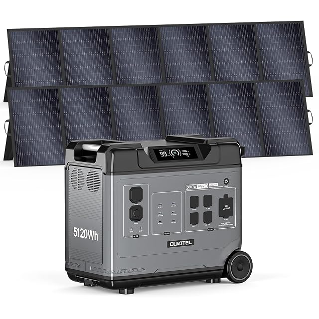 OUKITEL BP5000 Pro MAX Solar Generator 5000W 5120Wh Power Station with 2x500W Solar Panels 5 AC Outlets 9000W