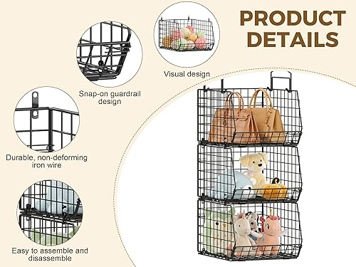 Miniatura 9 de Deeper - Organizador y almacenamiento plegable de 4 pulgadas de diseño de 5 niveles, estantes de alambre y estante con 5 ganchos en S, cestas de
