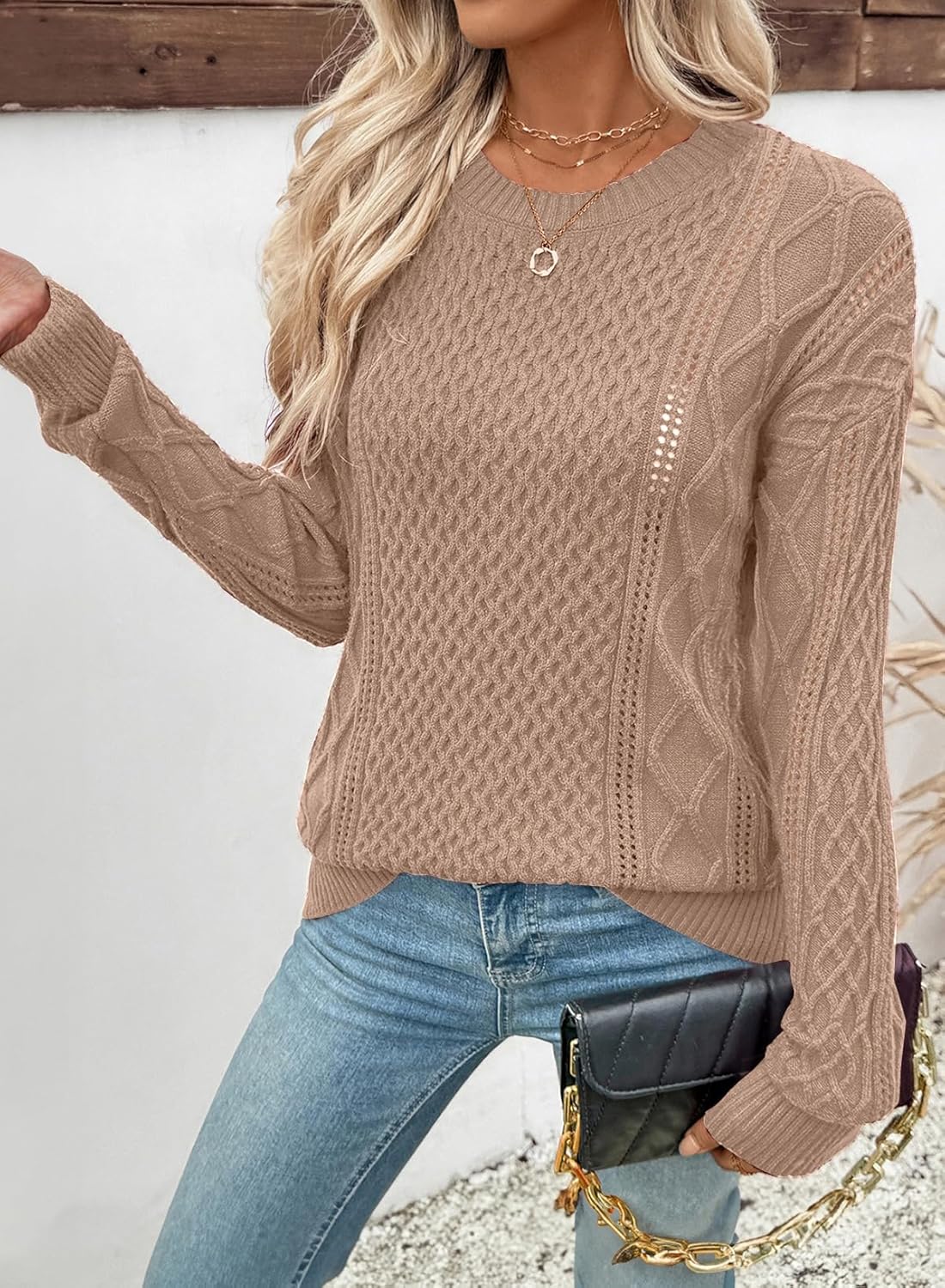 EVALESS Sweaters for Women Cable Knit Crewneck Pullover Sweater Tops Fall Winter Women's Clothing 2025 - Image 3